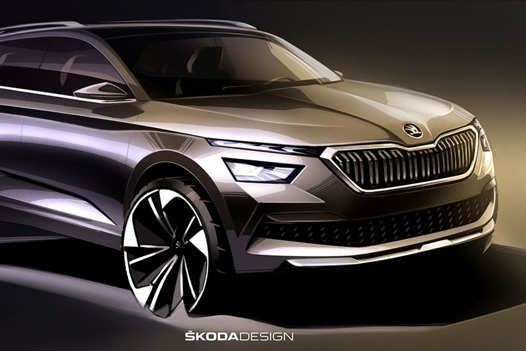 Der City SUV Skoda Kamiq feiert in Genf Weltpremiere. Hier ist er auf einer ersten Skizze zu sehen.